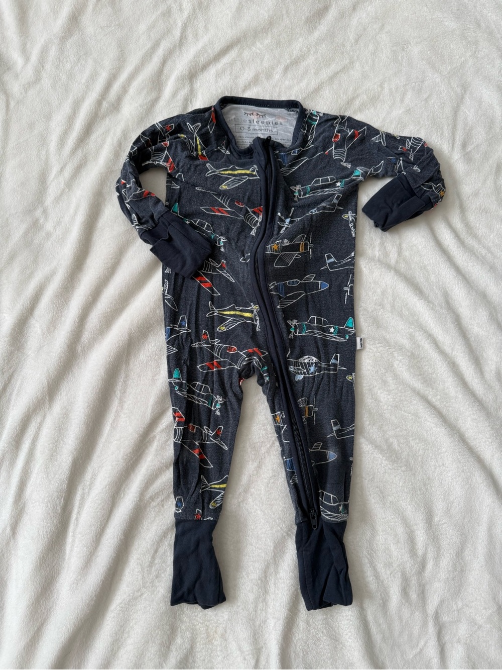 Little Sleepies Navy Airplane Print Footed One-Piece